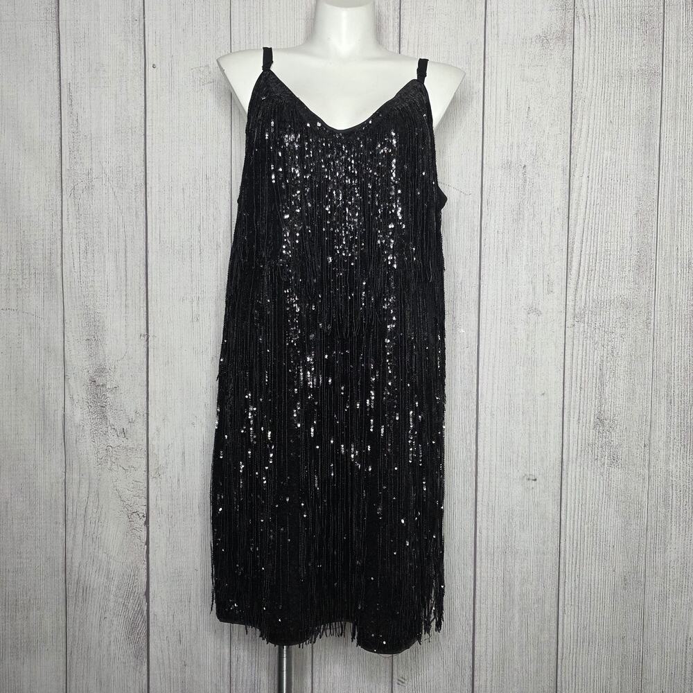 Festi Torrid Sequin Fringe Dress Size 24 Black Flapper Gatsby Cosplay Party